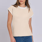 Women Clothing Summer round Neck Knitted Top Casual Striped Contrast Color Sweater Bella Mia
