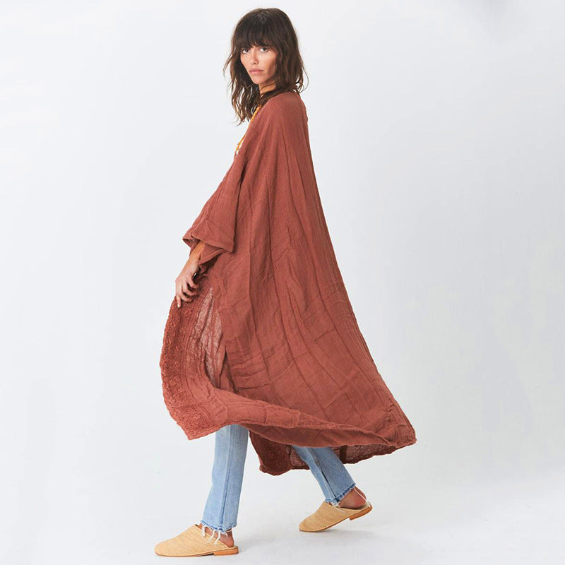 Rust Red Lace Cardigan Loose Beach Sun Protection Coat Beach Cover Up Swimsuit Outwear Women Bella Mia