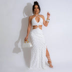 Women Clothing Small Louver Sexy Halter Lace Up Slim Fit Hollow Out Cutout Dress Bella Mia