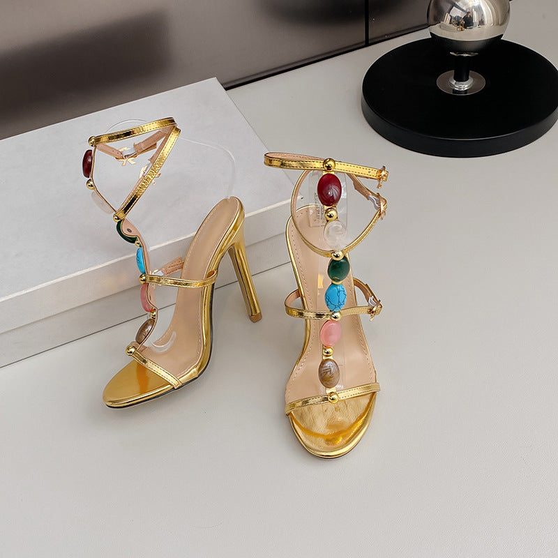 Summer 11cm Stiletto Heels Pearl Open Toe Ankle Strap Buckle Sandals Women Sexy Bella Mia