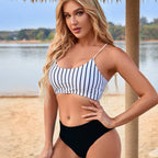Swimwear Women High Waist Split Bikini Tight Swimsuit Striped Beach Vacation Bikini Bella Mia