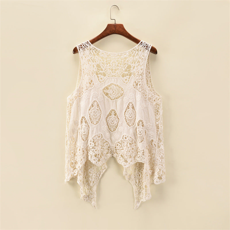 Women Summer Coat Thin Coat Sleeveless Lace Cardigan All Match Shawl Beachwear Sun Protection Clothing Women Hollow Out Cutout Shirt Bella Mia
