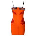 Star Sexy Heavy Industry Beads Printed Mesh V neck Strap Tube Top Backless Bandage One Piece Dress Bella Mia
