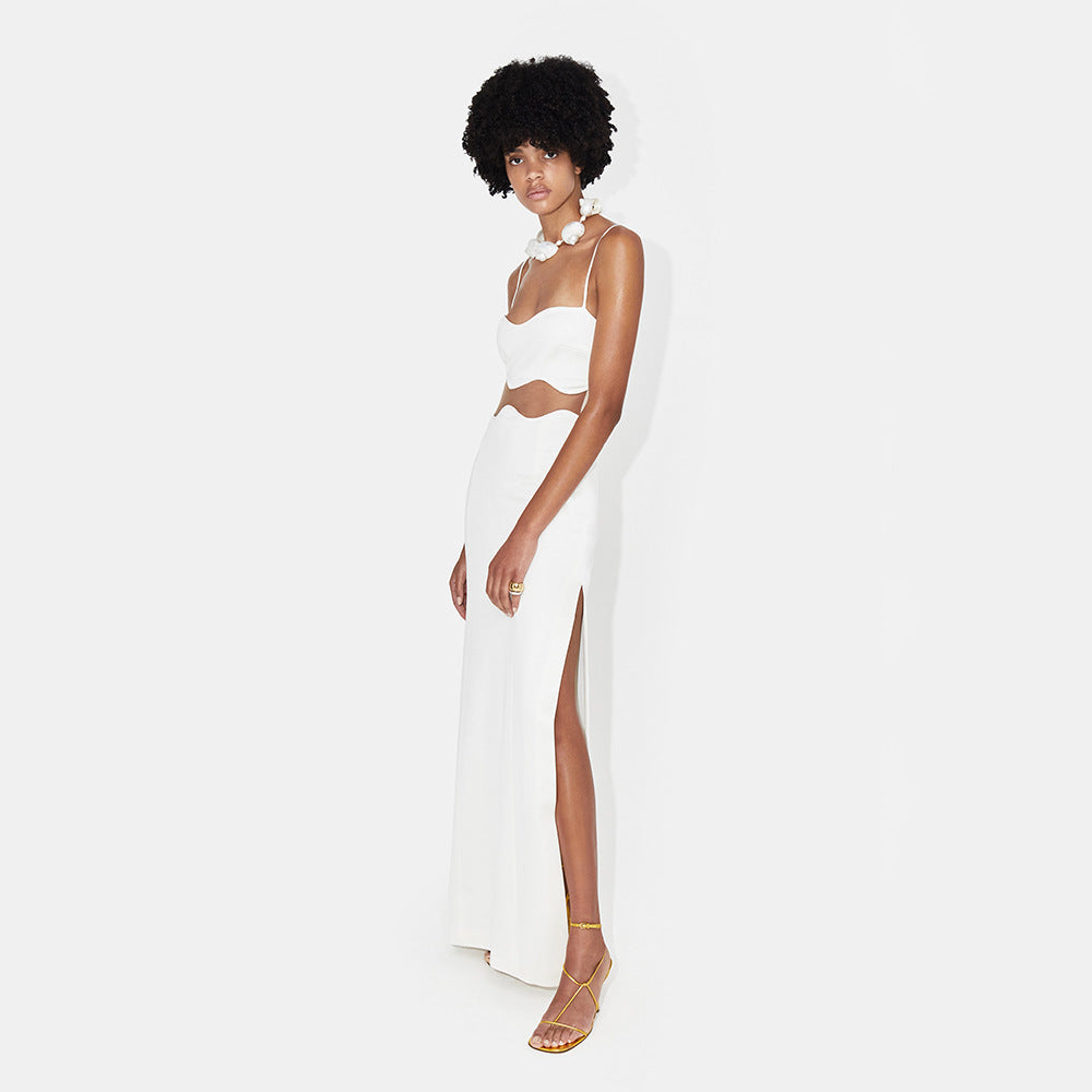 Women Clothing Autumn Wave Mesh Spaghetti Strap Dress Sexy Sexy Cropped Outfit See through Split Dress Bella Mia