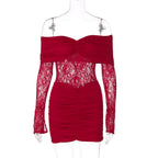 Sexy Tube Top Sleeve Stitching Lace See through Ruffle Hip Short Dress Bella Mia