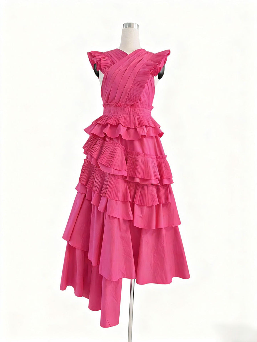 Spring Elegant Elegant Wooden Ear Stitching High Grade V neck Cross Maxi Dress Women Clothing Bella Mia