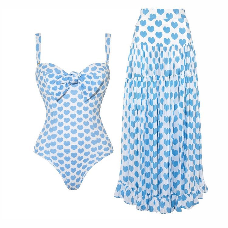 Heart Printing Bow One Piece Swimsuit Women Bella Mia