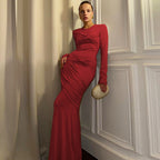Western Women Clothing Autumn Winter Fashionable Elegant Slim Pleated round Neck Long Sleeved Dress Women Bella Mia