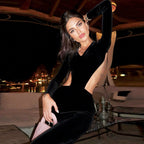 Fall Women Clothing Solid Color V-neck Sexy Backless Long Sleeves Split Pleated Dress Bella Mia