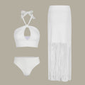 Solid Color High Waist Bikini Split Swimsuit Women Three Piece Set Tassel Skirt Swimsuit Bella Mia