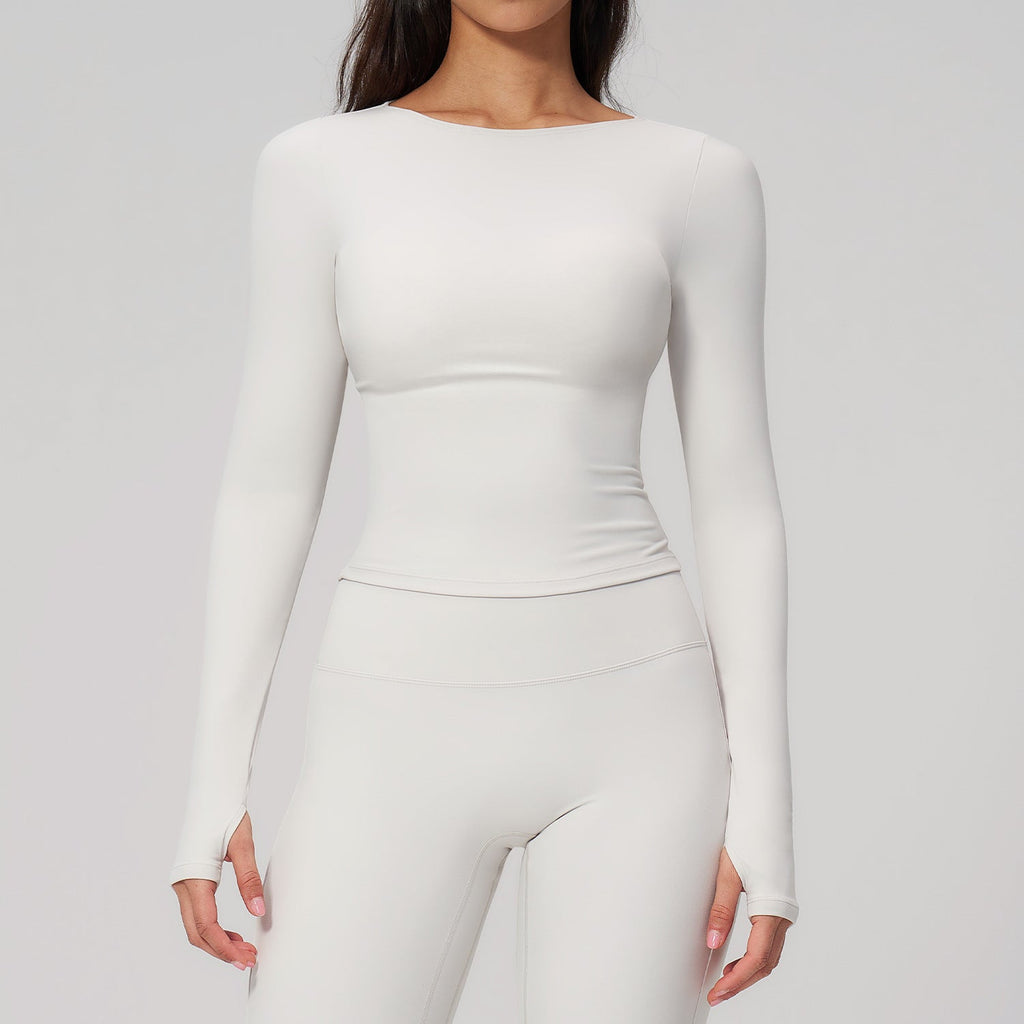 Summer Cream Brushed Yoga Clothes Long Sleeve Outdoor Sports Running Workout Long Sleeve Yoga Clothes Women