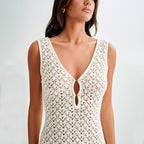 Summer Dress Sexy Sleeveless Hollow Out Cutout Knitted Beach Dress Backless High Grade Women Bella Mia