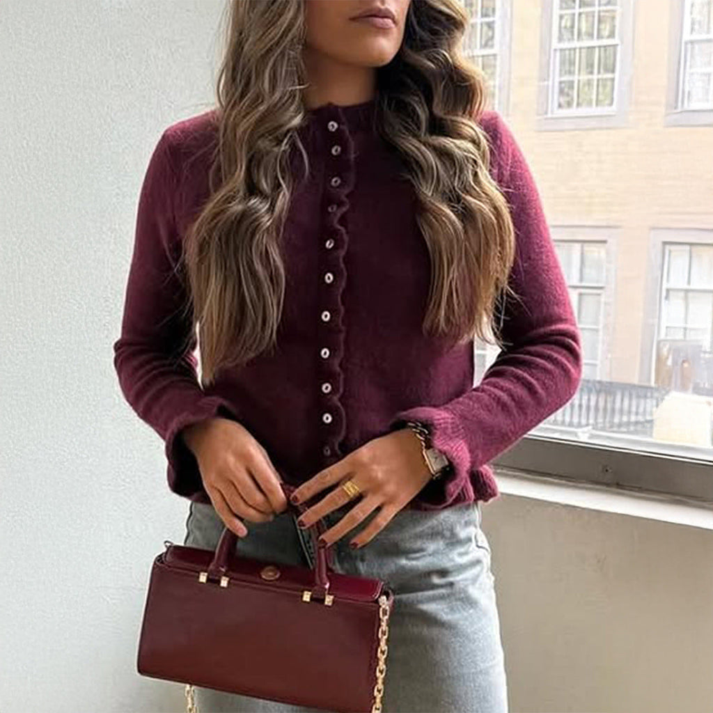 Casual Vacation Solid Color Wool Button Long Sleeved Top Sweaters Women Clothing Autumn Winter Bella Mia