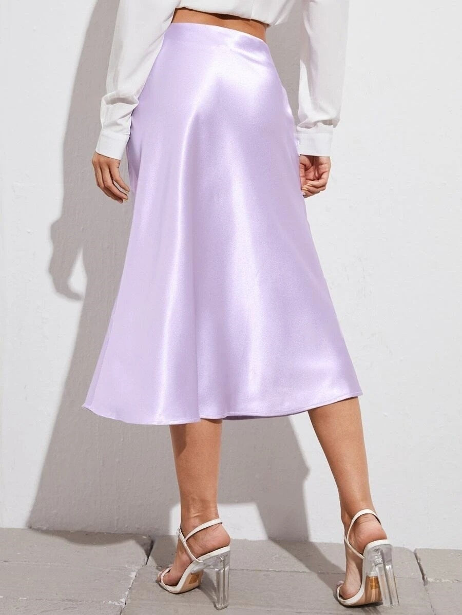 High Waist Satin Skirt Autumn Winter Women Midi Skirt Zipper Satin Skirt Bella Mia