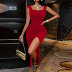 Velvet Party Sexy Elegant Square Collar Lace up Backless Waist Trimming Sheath Dress Bella Mia