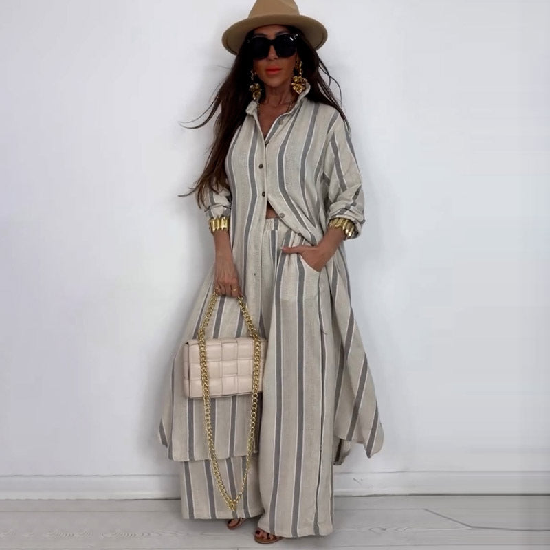 Summer Elegant Sexy V neck Top Printed Wide Leg Pants Two Piece Set Bella Mia