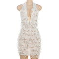 Women Clothing Summer Sexy Halter Lace Up V Neck Backless Slim Fit Sheath Dress Bella Mia