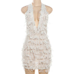 Women Clothing Summer Sexy Halter Lace Up V Neck Backless Slim Fit Sheath Dress Bella Mia