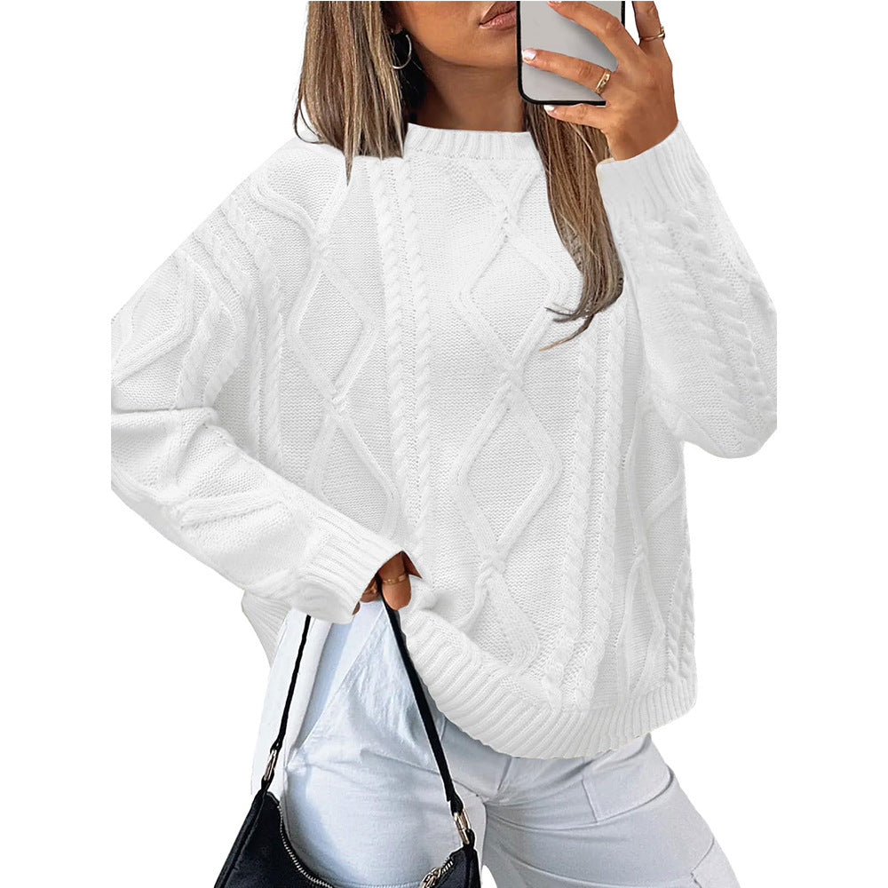 Autumn Winter Women round Neck Loose Winter Twisted round Neck Vintage Sweater Bella Mia