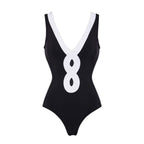 Black White Simple Hollow Out Cutout Out Swimsuit Women Skirt Set Bella Mia