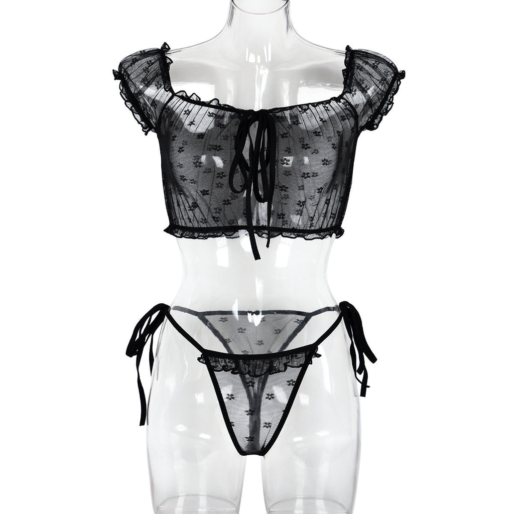 Sexy Underwear Two Piece Wooden Ear See through Bow Collar Sexy Cute Girl Set Bella Mia