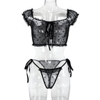 Sexy Underwear Two Piece Wooden Ear See through Bow Collar Sexy Cute Girl Set Bella Mia