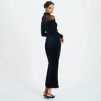 Autumn Winter Wear Voile See through Stitching Dress Sexy Tight Solid Color Dress Bella Mia