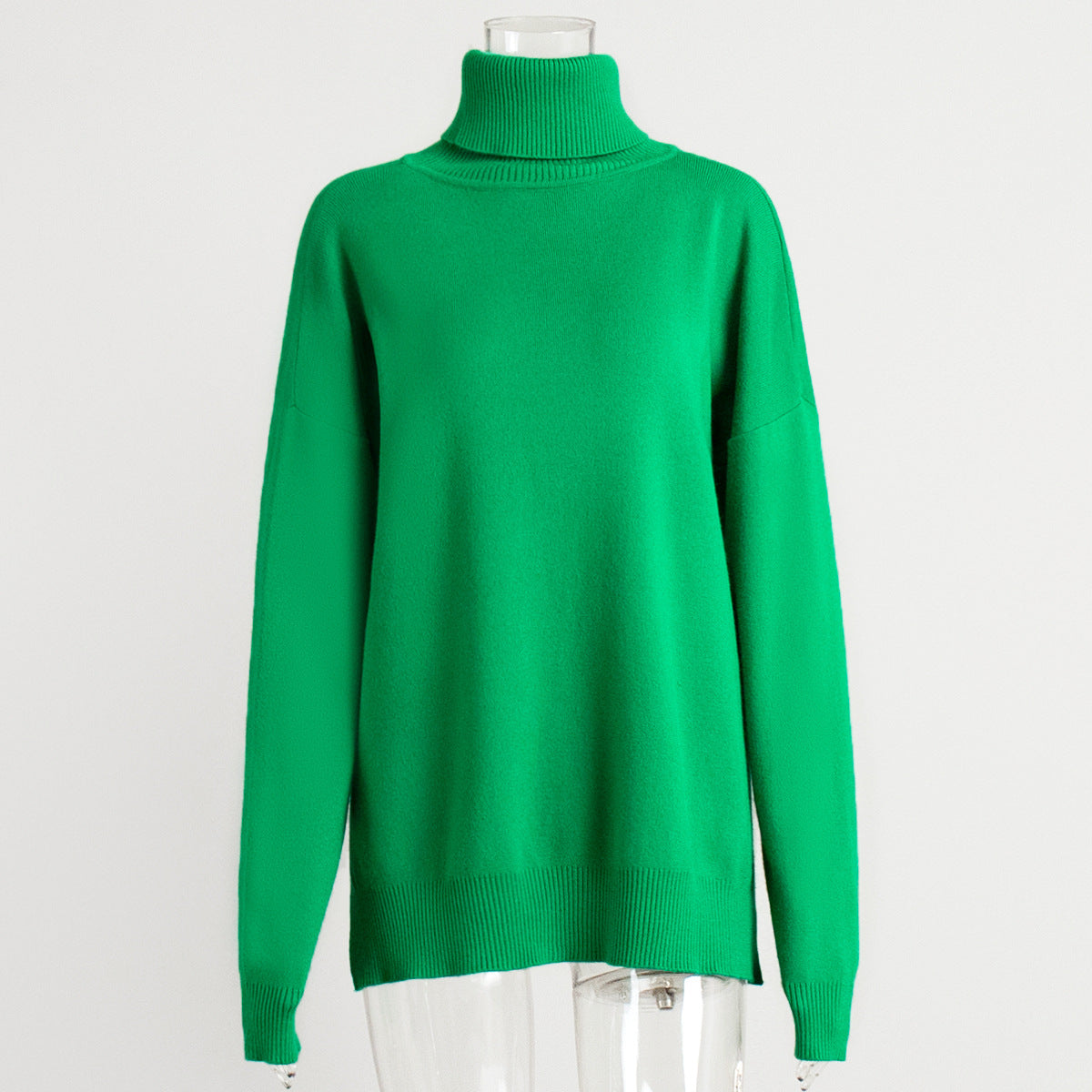Turtleneck Sweater Women Autumn Winter Casual Sweater Slit Loose Solid Color Knitted Sweater Bella Mia