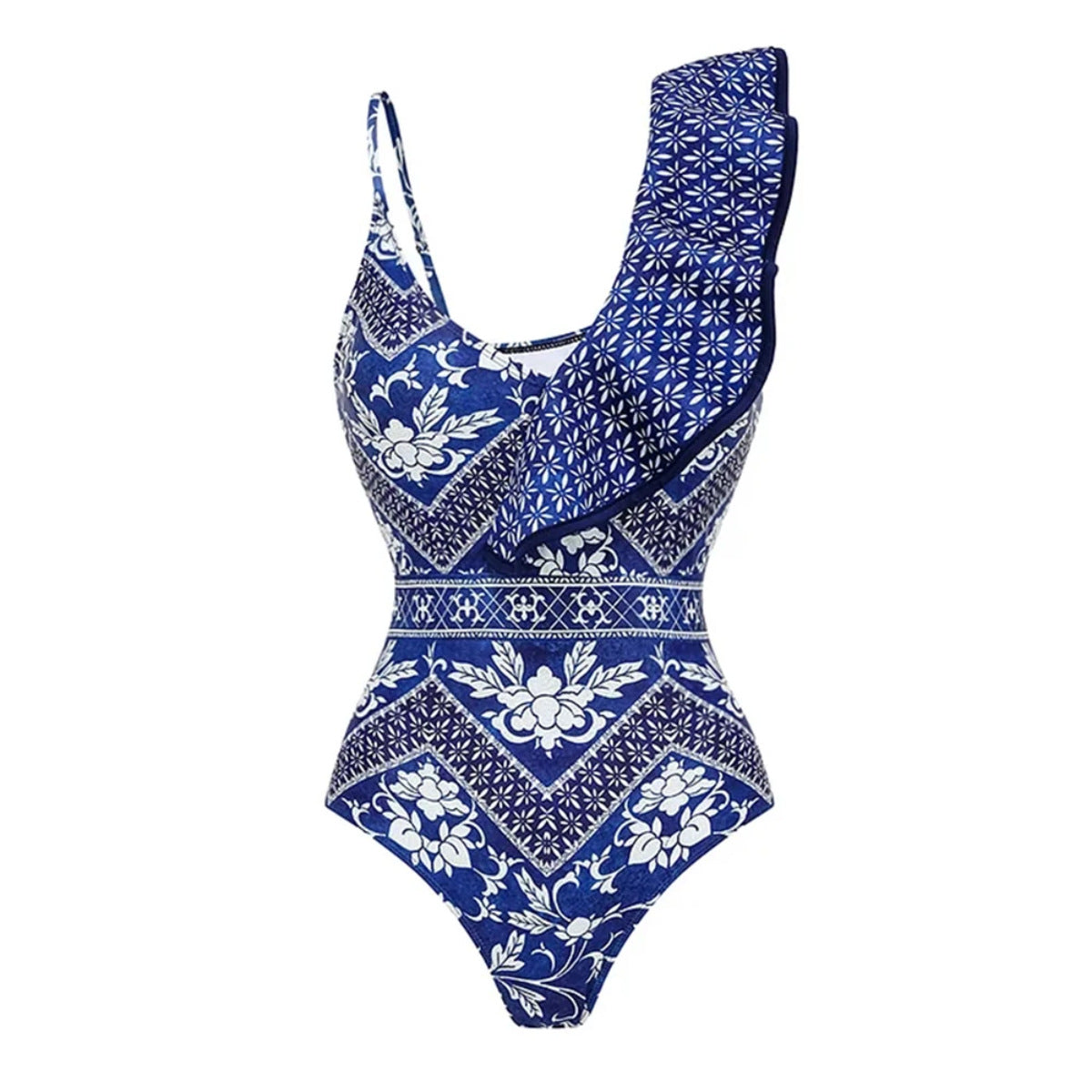 One Shoulder Ruffled One Piece Swimsuit Women Sexy Backless Print Swimwear Swimsuit Bella Mia