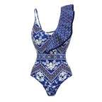 One Shoulder Ruffled One Piece Swimsuit Women Sexy Backless Print Swimwear Swimsuit Bella Mia