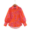 Autumn Winter Women Clothing Floral Printing Collared Single Breasted Shirt Bella Mia