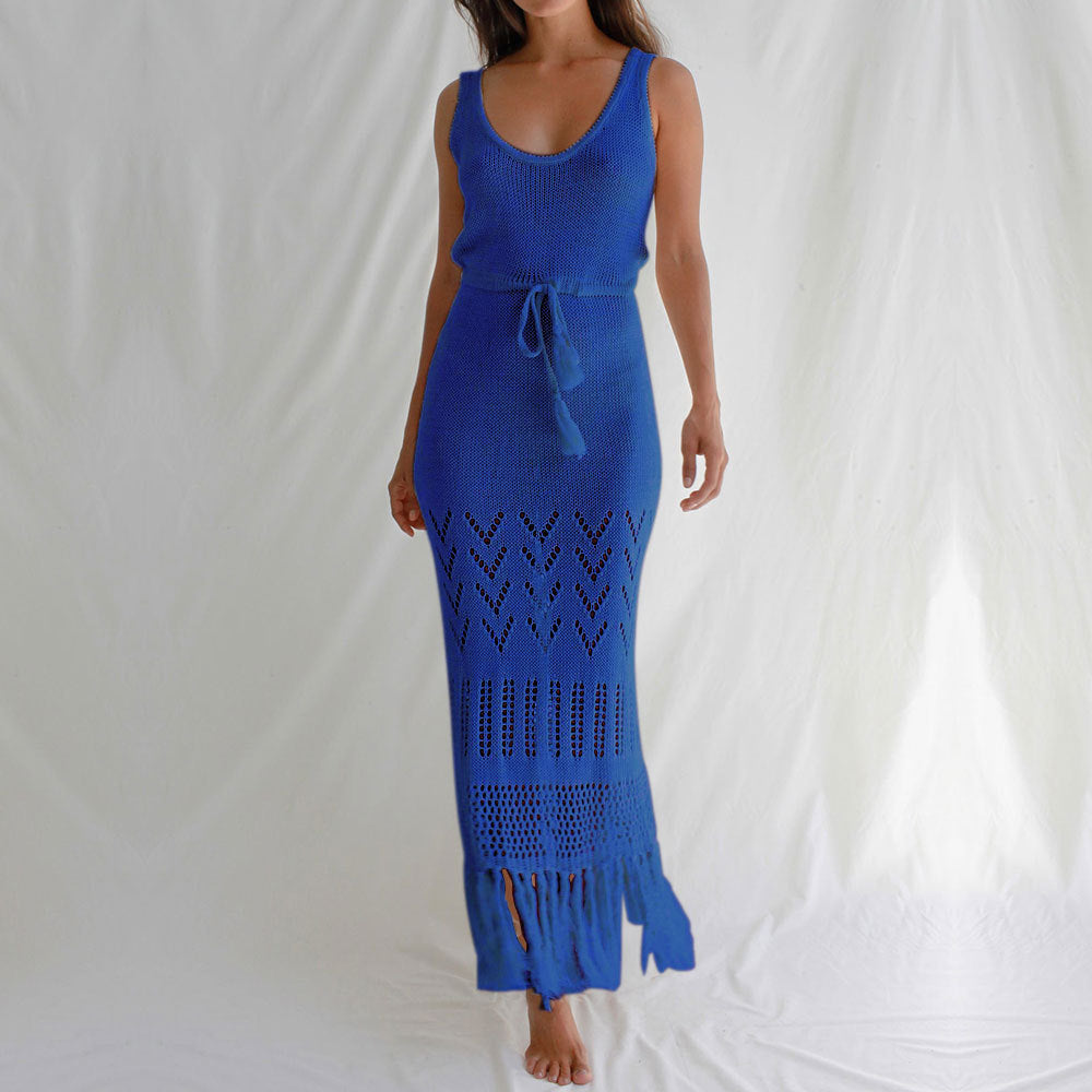 Sunscreen Beach Dress Hollow Out Cutout out Strap Women Maxi Dress with Tassel Bikini Swimsuit Blouse Bella Mia
