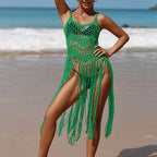 Beach Vacation Sexy Hand Crocheting Woven Hollowed Tassel Beach Mid Length Dress Bikini Smock Dress Bella Mia