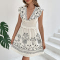 Summer Smocking Short Dress Casual Lotus Leaf Stitching Vacation Printing Dress Bella Mia