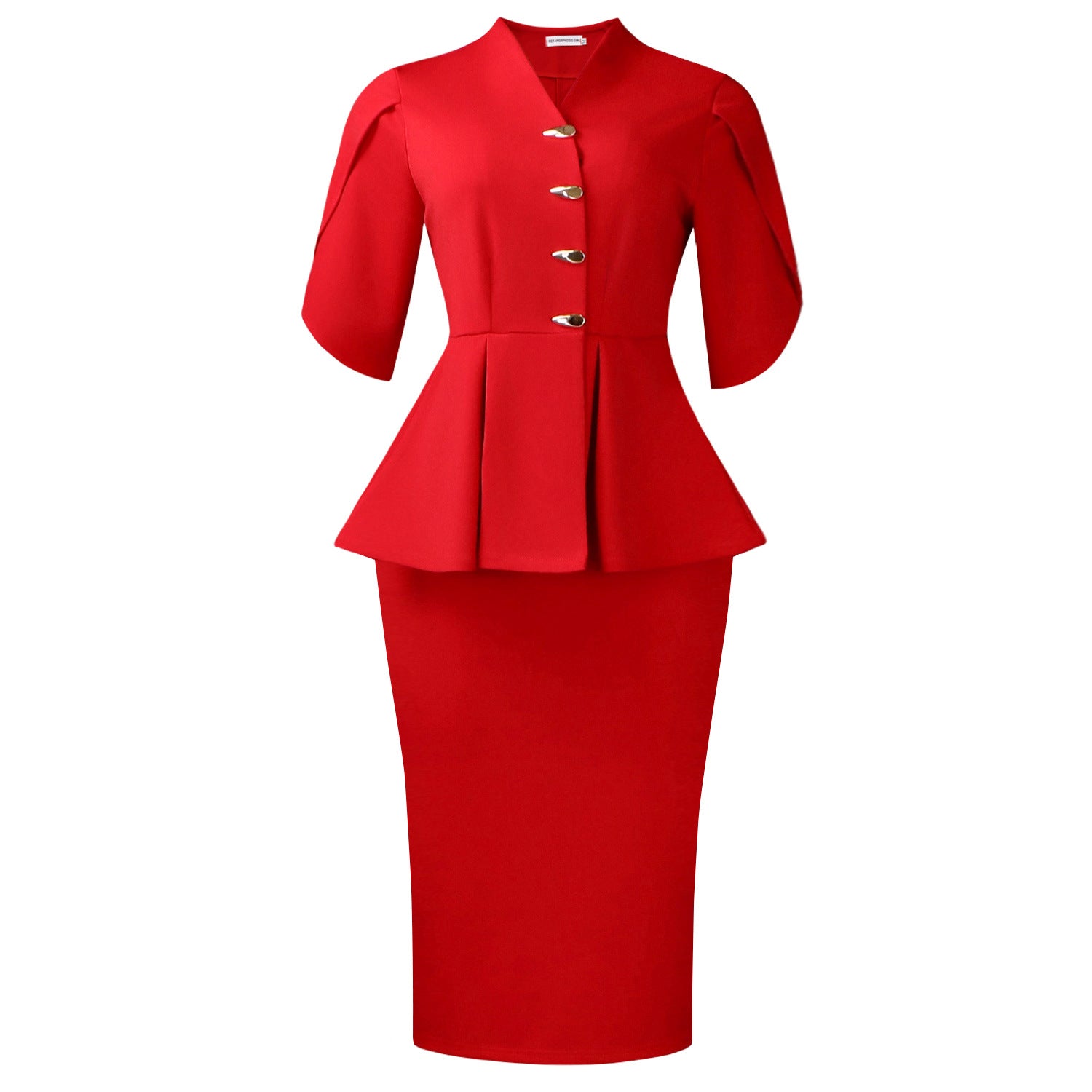 Women Clothing Short Sleeve Elegant Ruffled Hip Split Solid Color Set Bella Mia
