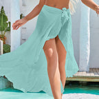 Bamboo Joint Solid Skirt Sexy Lace up Vacation Skirt Sun Protection Shirt Bikini Cover-up Blouse Wrap Skirt Bella Mia