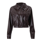 Women Clothing Autumn Retro Collared Zipper Faux Leather Casual Jacket Coat Bella Mia