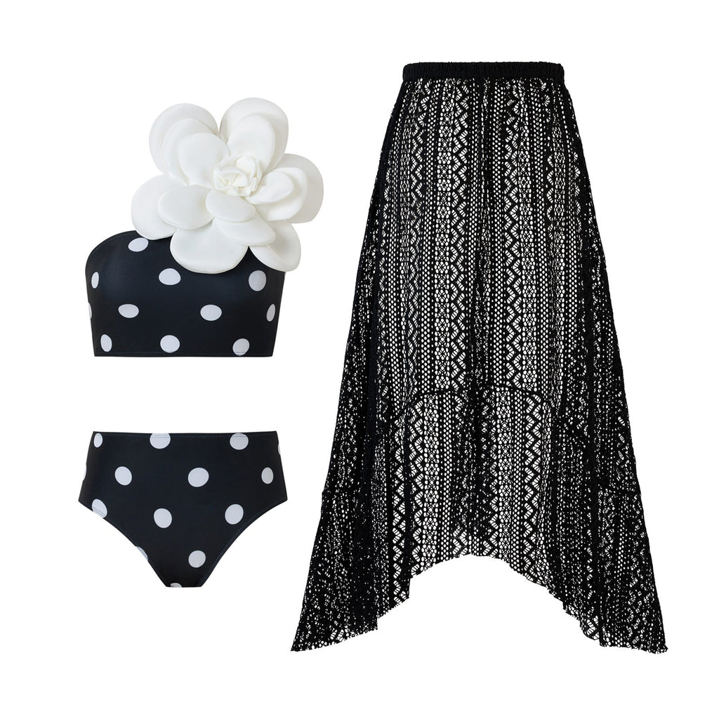 Floral Print One Piece Swimsuit Women Retro Belly Covering Chiffon Dress Swimsuit Bella Mia