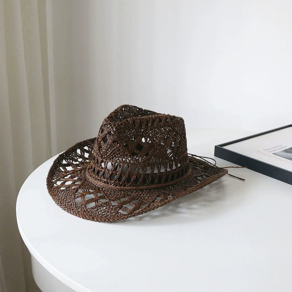 New Arrival Hand-Woven Straw Hat Cut Out Summer Sun Protection for Men and Women Sun Hat Western Cowboy Hat Outdoor All-Matching Hat