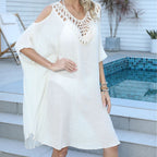 Women Blouse Women Clothing Hand Crocheting Stitching Sexy Backless Off Shoulder Lace Up Beach Dress Overclothes Dress Bella Mia