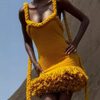 Autumn Winter Hand Woven Twine Rope Shoulder Strap Tassel Dress Swing Short Dress Bella Mia