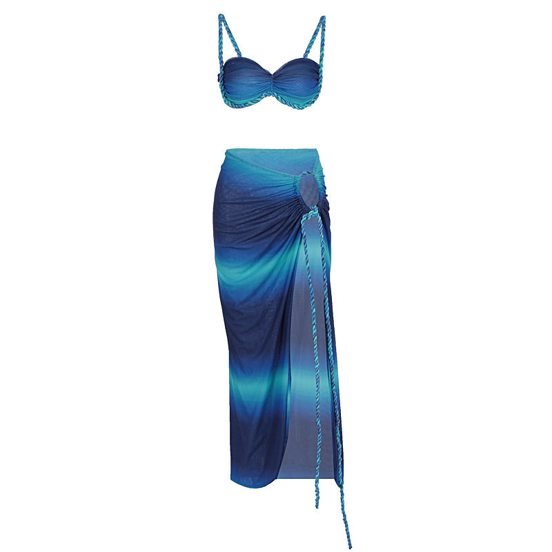 Summer Sexy Beach Vacation Swimsuit Woven Halter Top Top Split Skirt Set Bella Mia