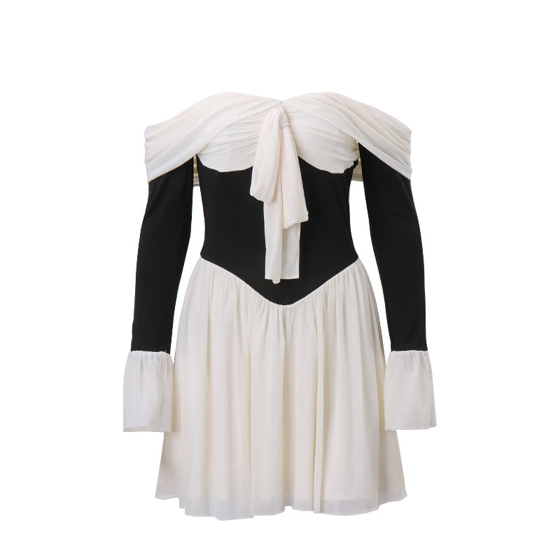 Women Clothing Fall Sexy off Shoulder French Royal Waist Controlled Bell Sleeve Dress Bella Mia
