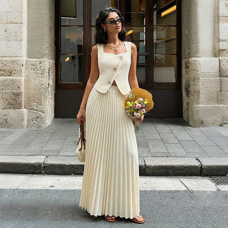 Summer Elegant Pleated Skirt Two Piece Sets Women Bella Mia