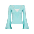 Retro Lace V neck Patchwork Split Faux Two Pieces Flare Sleeve T shirt Millennium Sexy Waist Controlled Top