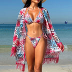 Swimsuit Women Three Piece Sets Veils Dress Miami Tassel Swimsuit Bikini Bella Mia