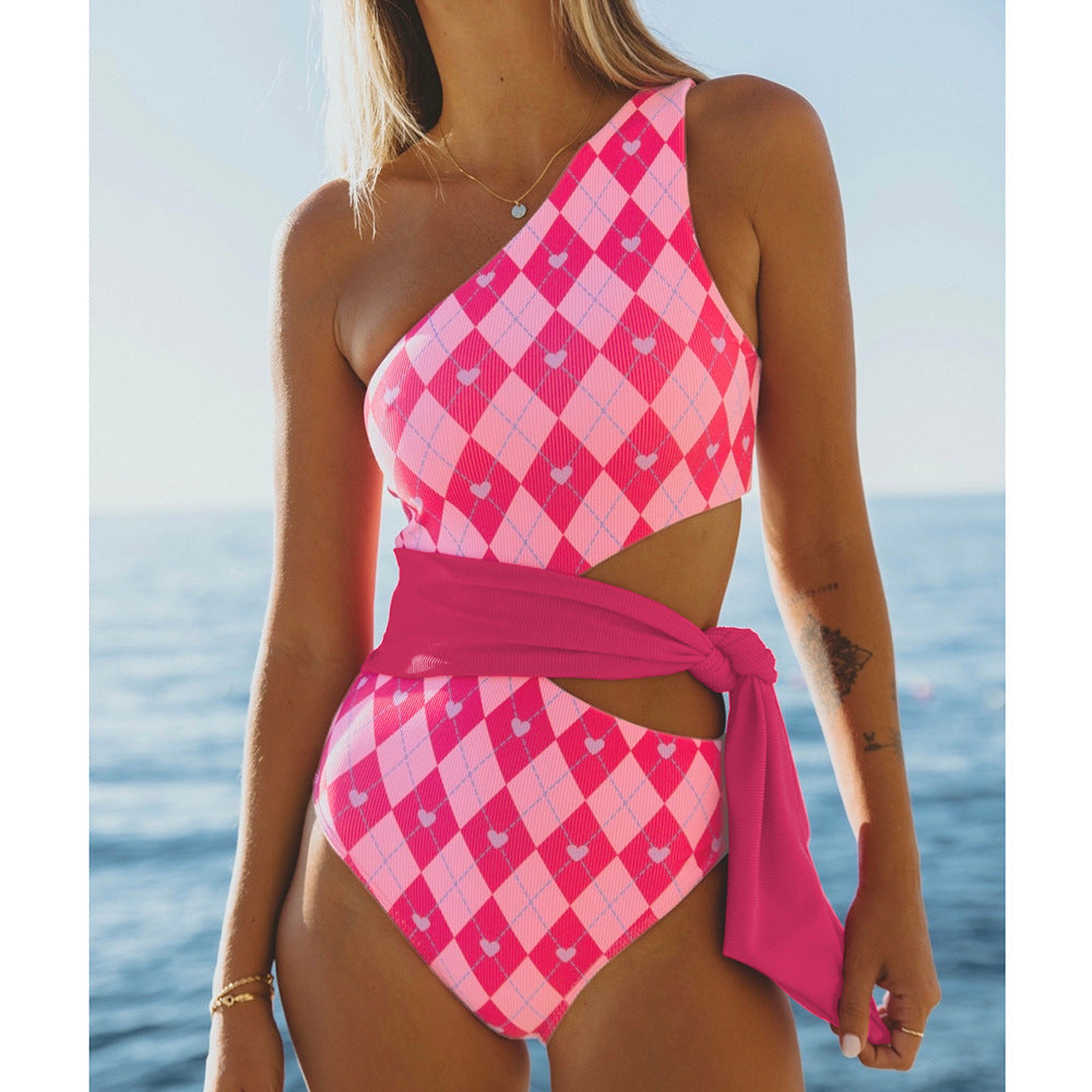 One Piece Swimsuit Women One Shoulder Tube Top Hollow Out Cutout Bikini High Waist Strap Swimsuit Bella Mia