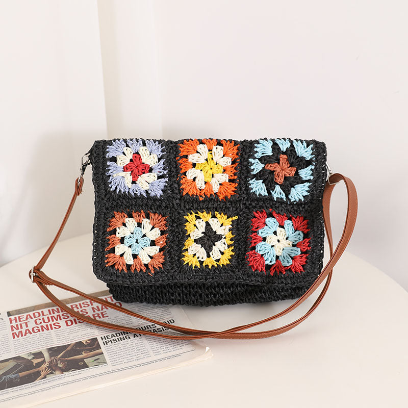 Sources Grandma Plaid Crossbody Straw Bag Contrast Color One Shoulder Straw Bag Woven Bag Women Beach Bag Bella Mia