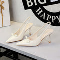 Fashionable Back Empty Back Strap Women Shoes Pointed Toe Low Cut Bowknot Patent Leather Hollow Out Cutout Stiletto Heel
