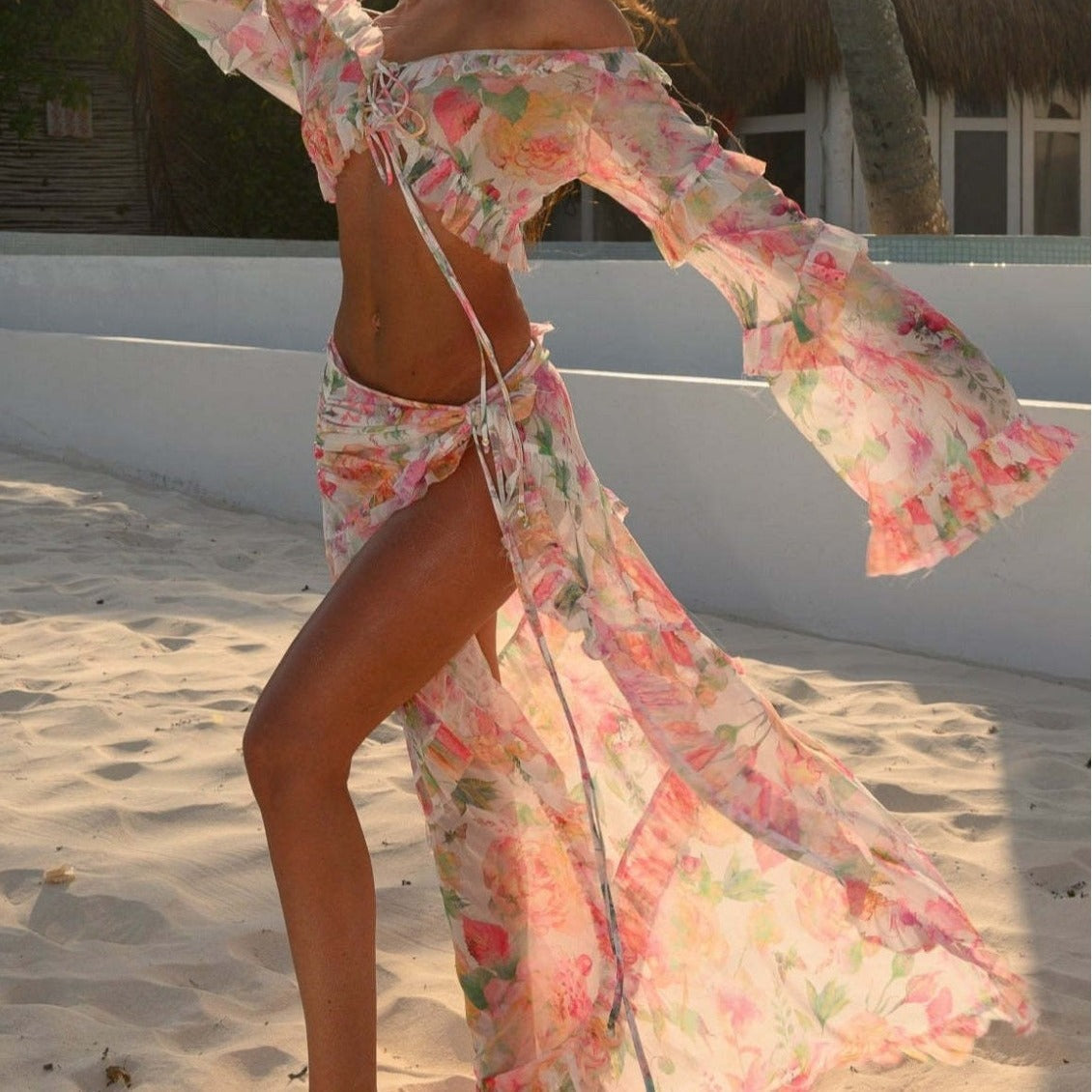 Sexy Floral Lace up Beach Skirt Set Arrival Lace Dress Bella Mia